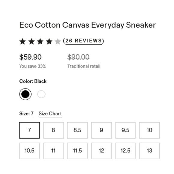 Eco Cotton Canvas Everyday Sneaker Black Size 7M 8.5W NWT - Picture 5 of 5